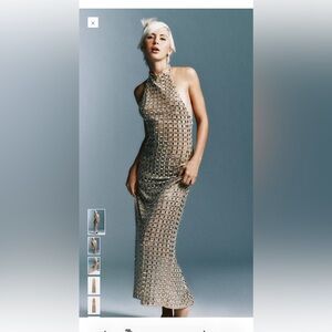 Zara SPARKLY MESH HALTER MIDI DRESS